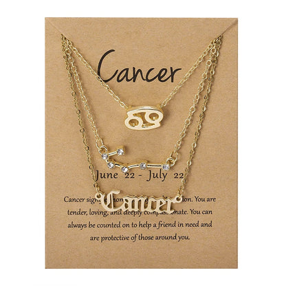 3Pcs/set 12 Zodiac Sign Necklace For Women 12 Constellation Pendant Chain Choker Birthday Jewelry With Cardboard Card