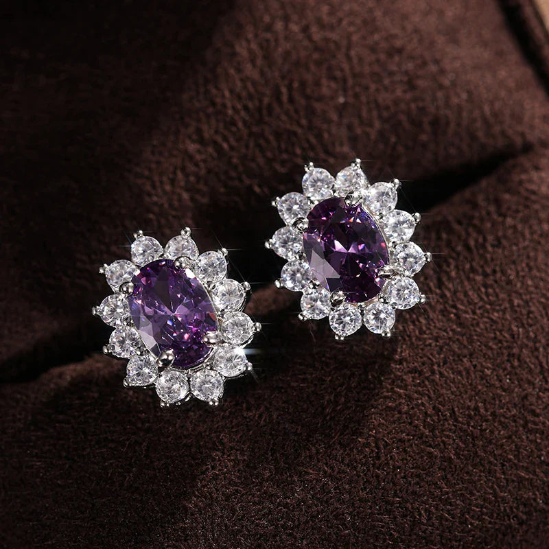 Fashion Sunflower Shape Stud Earrings Women Brilliant Oval Cubic Zirconia Luxury Female Party Jewelry Earring Top Quality