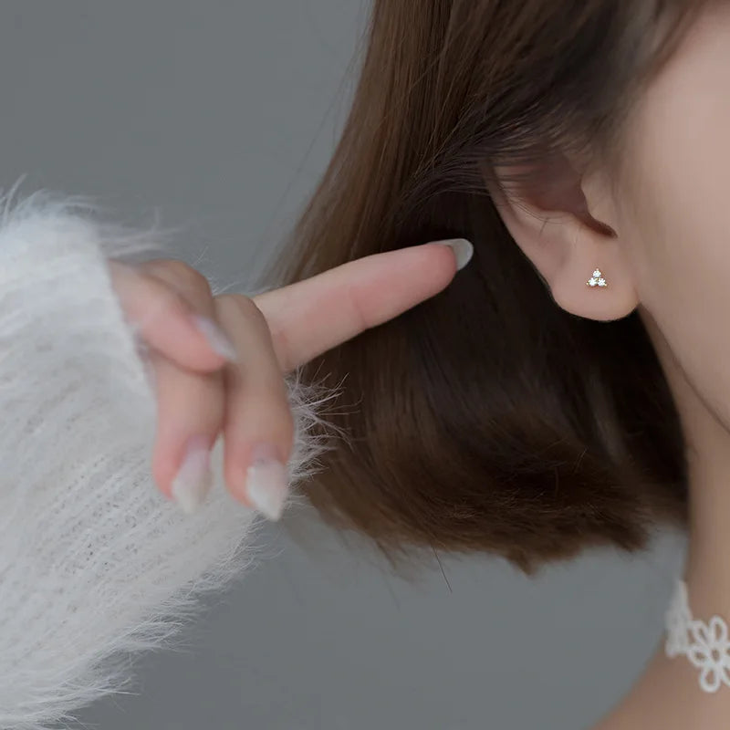 Genuine 925 Sterling Silver Romantic Three Petal Flower Mini Cute Stud Earrings for Women Girl Charming Party Jewelry