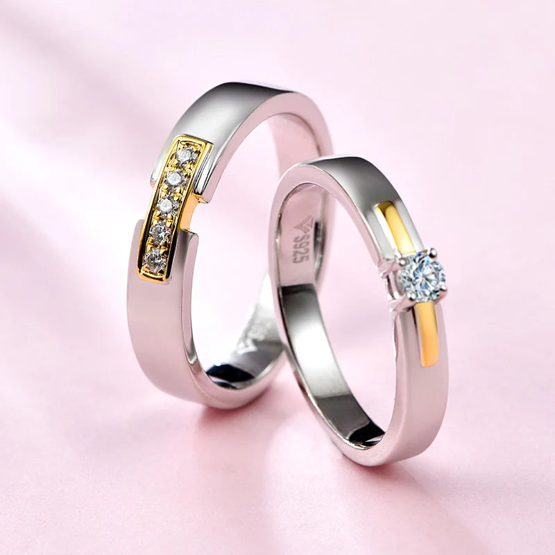 2020 New Couple Wedding Rings 925 Silver Round Brilliant Cut Diamond Test Past D Color Moissanite Engagement Ring for Men Women