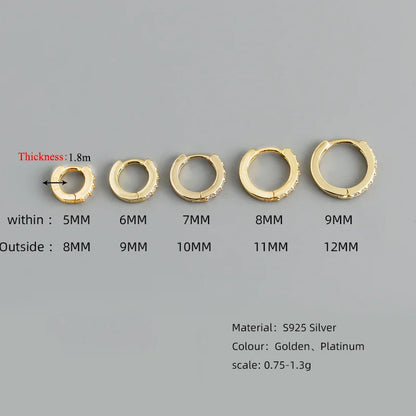 Real 925 Sterling Silver Gothic Simple White Zircon Hoop Earrings for Women Men Charms Unique Party Couple Jewelry 2021