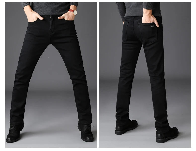 2023 Men's Stretch Black Jeans Classic Style Business Fashion Pure Slim-fit Denim Pants Male Brand Casual Trousers