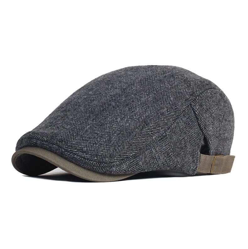 Big Size Newsboy Cap Men Winter Wool Thick Warm Vintage Herringbone Casual