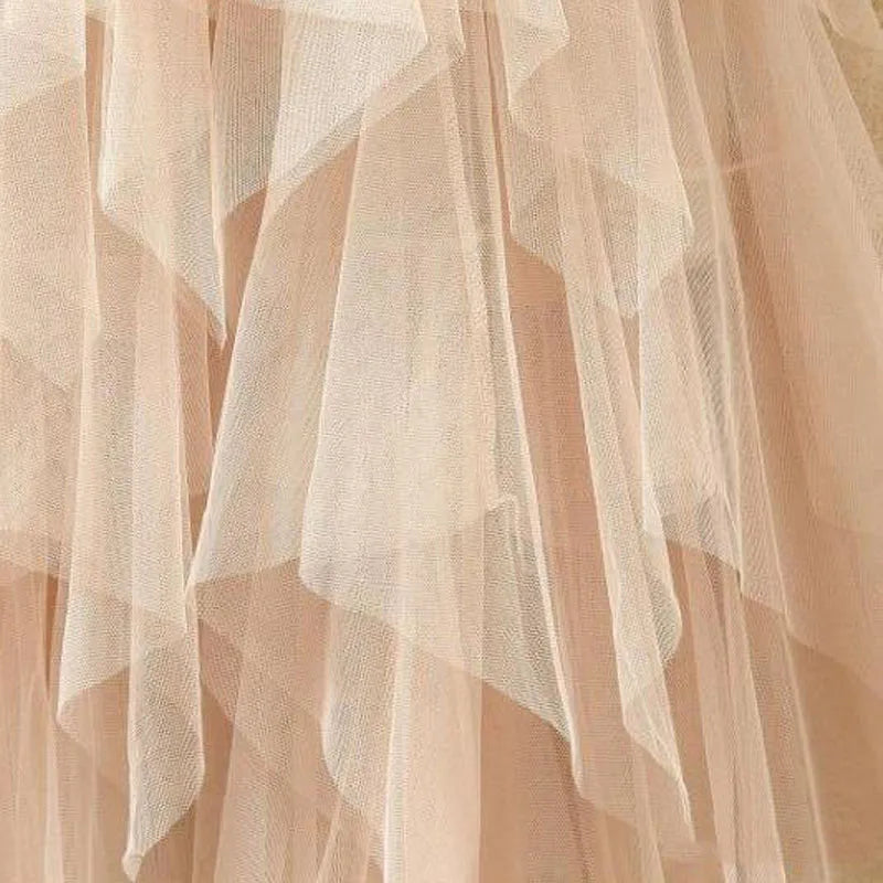 Women Sweet  Midi Spring And Summer High Waist Solid Asymmetrical Elegant Chic White Mesh Tulle Skirts Faldas