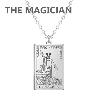 Tarot Cards Necklace Women Stainless Steel Necklace Wealth Amulet Classic Tarot Major Arcana Divination Charm Jewelry