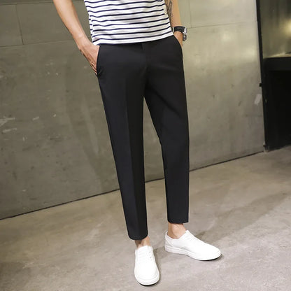 Spring Summer Men's Casual Pants Ankle Length Straight Classic Simplicity Solid Color Comfortable Male Business Pants