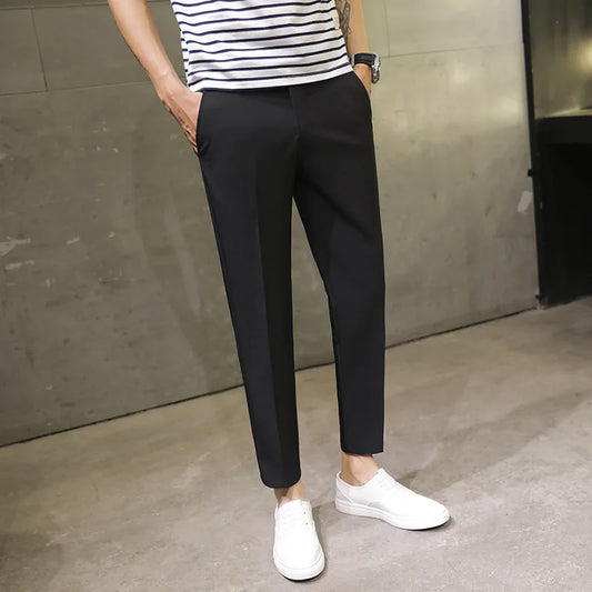 Spring Summer Men's Casual Pants Ankle Length Straight Classic Simplicity Solid Color Comfortable Male Business Pants