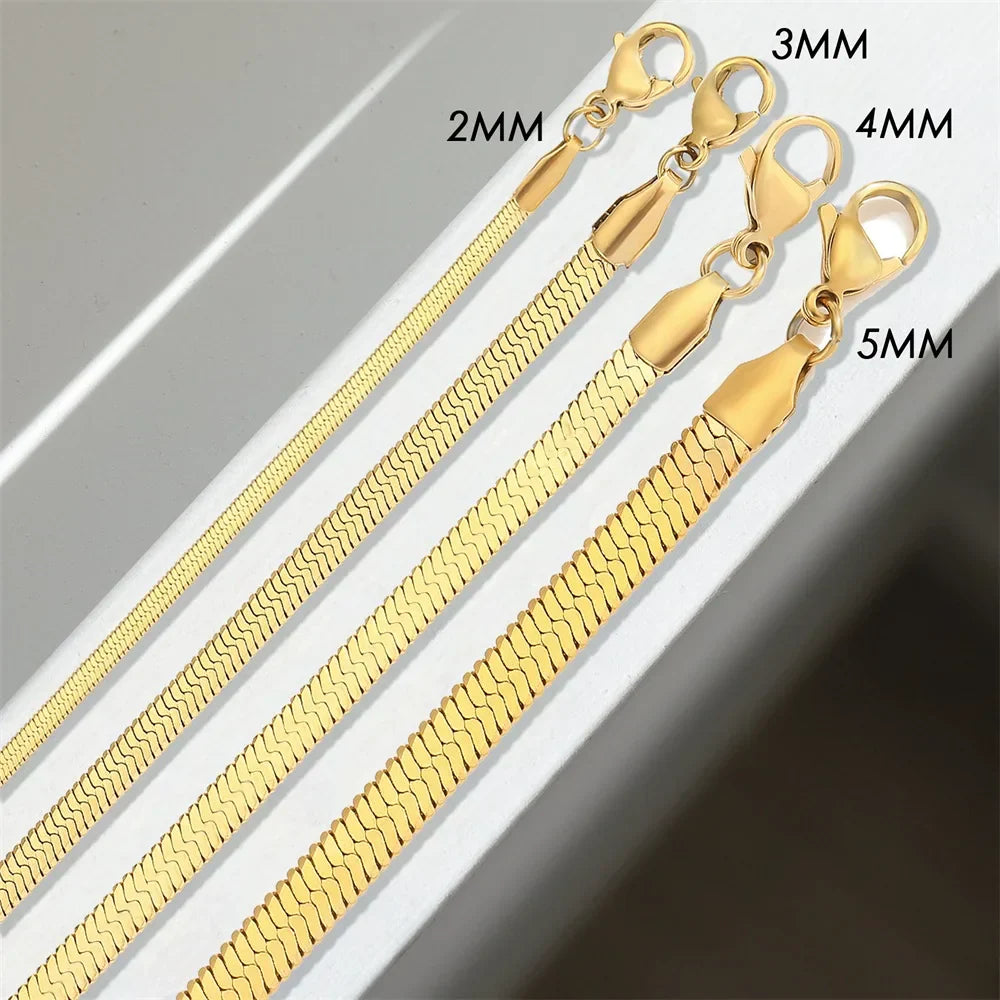 Fashion Unisex Snake Chain Women Necklace Choker Stainless Steel Herringbone Gold Color Chain Necklace For Women Jewelry