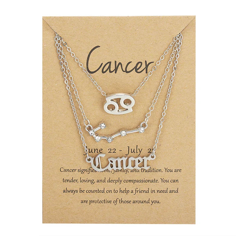 3Pcs/set 12 Zodiac Sign Necklace For Women 12 Constellation Pendant Chain Choker Birthday Jewelry With Cardboard Card