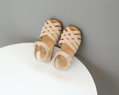 2026 Cross-tied Summer Girls Beach Shoes Classic Black White Pink Roman Sandals Cut-outs Kids Girl Sandals for Children H05144