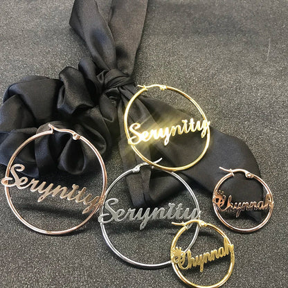 Stainless Steel Personalized Customize Name Hoop Earrings Jewelry For Women Girls Circle Earring Fashion 30-60 MM