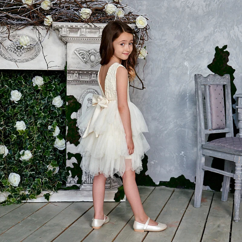 Summer Princess Dresses for Girl Lace Tulle Party Wedding Dress With Sash Baby Clothes 1-6Y E1953