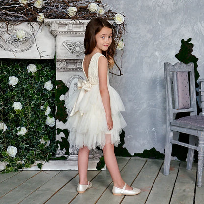 Summer Princess Dresses for Girl Lace Tulle Party Wedding Dress With Sash Baby Clothes 1-6Y E1953