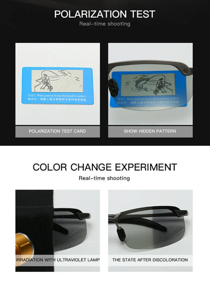 Half-frame Photochromic Sunglasses Men Women Vintage Metal Polarized Sun Glasses For Male Night Vision Driving Shades
