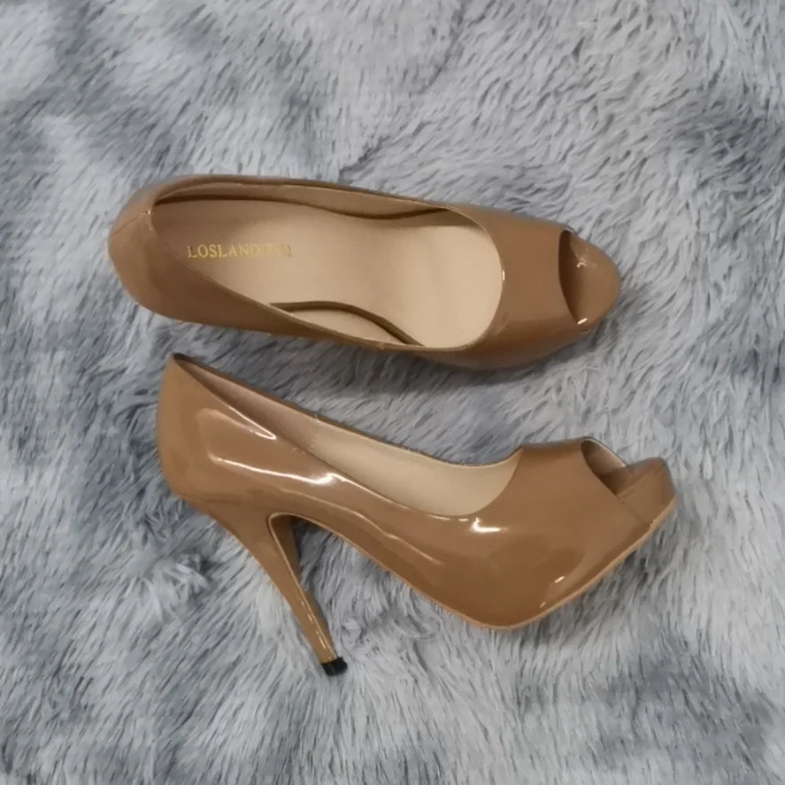 Women Pumps Sexy Open Toe 12cm Thin Heel Platform Patent Leather High Heels Gladiator Party Dress Wedding Shoes