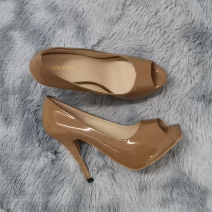 Women Pumps Sexy Open Toe 12cm Thin Heel Platform Patent Leather High Heels Gladiator Party Dress Wedding Shoes