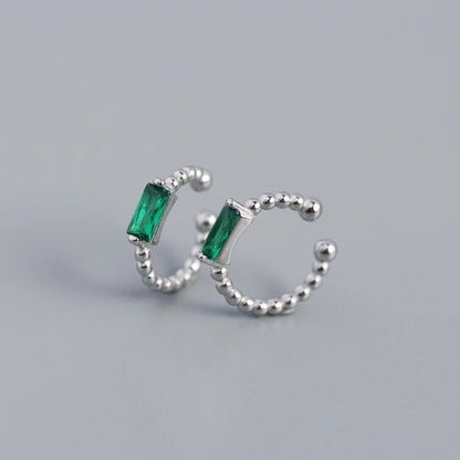 925 Sterling Silver Colorful Square Shiny Zircon Beads Piercing Stud Earrings for Women Fashion Gothic Exquisite Jewelry