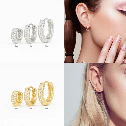 Half Side Zircon Crystals Hoop Earrings for Women Girls 925 Sterling Silver Jewelry Huggie Earrings Pendientes Plata 925