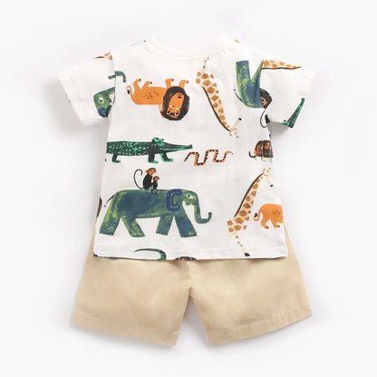 Infants Boys Clothing Sets Cotton Short Sleeve Baby Tops + Shorts 2Pcs Newborn Cartoon Clothes