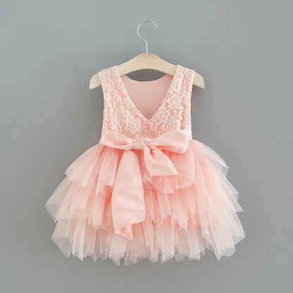 Summer Princess Dresses for Girl Lace Tulle Party Wedding Dress With Sash Baby Clothes 1-6Y E1953