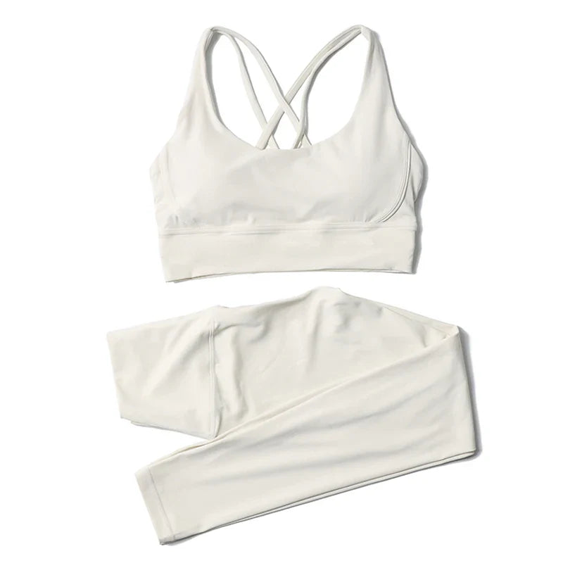 SOISOU Nylon Yoga Set Women's Tracksuit Gym Fitness Set Woman 2 Pieces Leggings Sports Bra Breathable Sportwear Woman Clothes