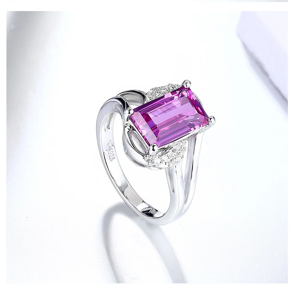 Purple Sapphire Sterling Silver Ring for Women 3.2 Carats Created Sapphire Baguette Cut Special Sapphire Classic Design
