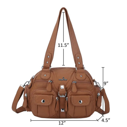 Women Small Handbags Satchel Top-handle Handbag PU Shoulder Bag 8”x11” Dumpling Pack Multi-pockets Shoulder Bag