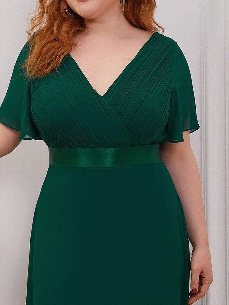 2024 New Women Plus Size Evening Dresses Long Elegant A Line V Neck Ruffles Chiffon Formal Wedding Party Dress Robe De Soiree