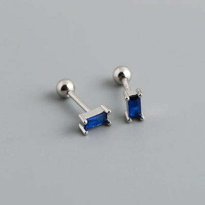 925 Sterling Silver Colorful Square Shiny Zircon Beads Piercing Stud Earrings for Women Fashion Gothic Exquisite Jewelry
