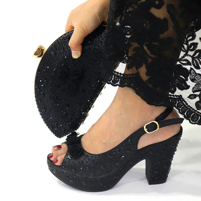 Italian Women Shoes and Bag Set Decorated with Rhinestone In Party African Italian Shoes and Bag Set Party Shoes Bag