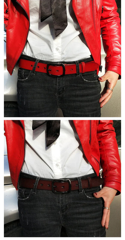 3.2cm Genuine Leather Belt for Women Natural Cowhide Metal Buckle Casual Jeans Trousers Belt Female Waistband Gifts