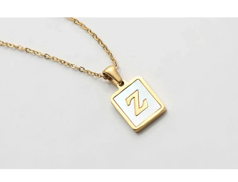 Minimalist Mother of Pearl Shell Stainless Steel Tarnish Free Initial Necklace Gold Plated Letter Necklace for Women