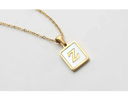 Minimalist Mother of Pearl Shell Stainless Steel Tarnish Free Initial Necklace Gold Plated Letter Necklace for Women