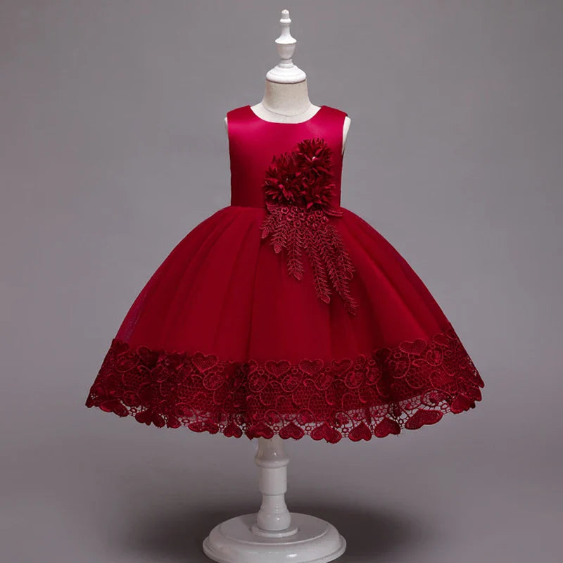2023 Summer Girls Dress Lace Applique Flower Girl Party Dresses Children Costume 2-10 Years Kids Wedding Princess Birthday Dress