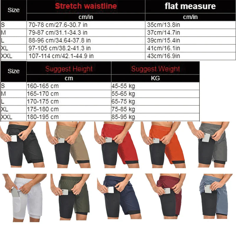 Running Shorts Men 2 in 1 Sports Jogging Fitness Shorts Training