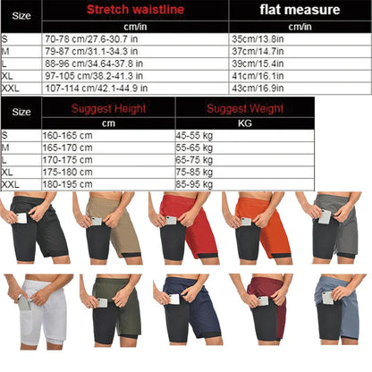 Running Shorts Men 2 in 1 Sports Jogging Fitness Shorts Training