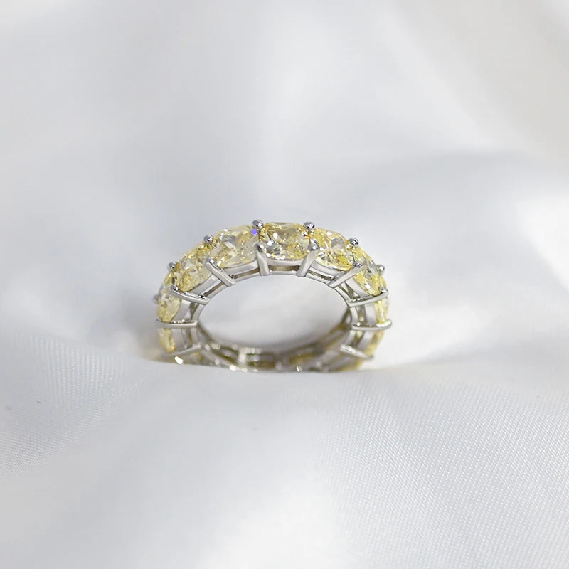 100% 925 Sterling Silver Sparkling 1 Row Full 5*5mm High Carbon Diamond Finger Rings For Women Wedding Party Fine Jewelry