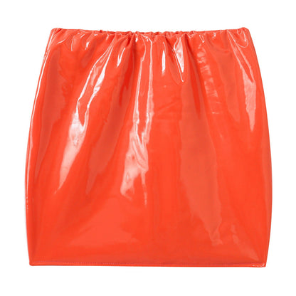 Glossy Patent Leather Miniskirt for Womens Solid Color Elastic Waistband Pencil Skirt Music Festival Costume Daily Wear Clubwear