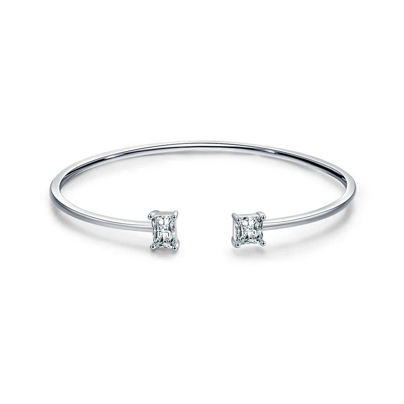 925 Sterling Silver Luxury Asymmetry Sparkling AAAAA Zirconia Open Size Bangle Bracelet For Women Wedding Fine Jewelry