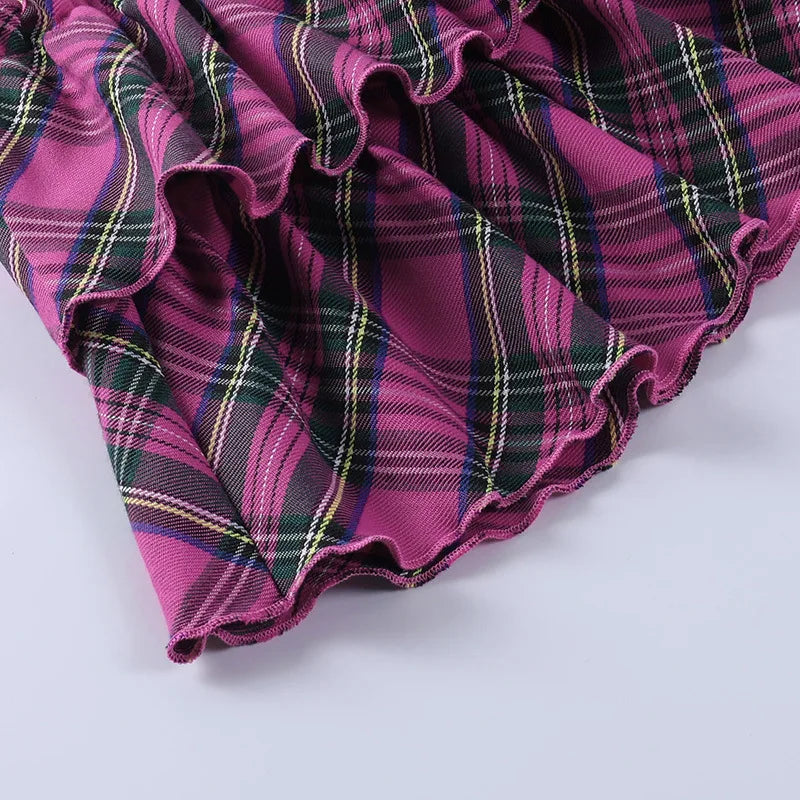 Pink Skirt Japanese College Style Youth Girl Plaid Skirt Female High Waist Slim Lolita Cosplay Y2k Skirt Goth Skirt