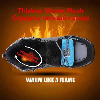 Men Winter Snow Boots Waterproof Leather Sneakers Super  Warm Men's Boots Outdoor Male Hiking Boots Work Shoes Size 39-47