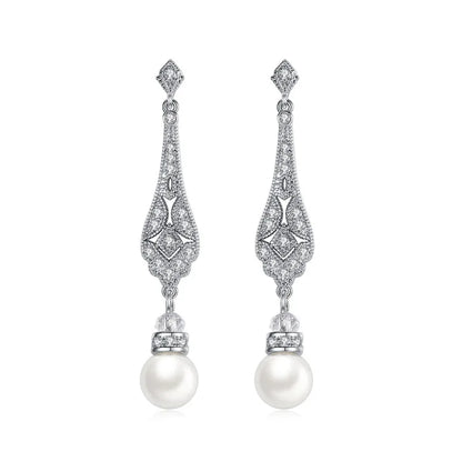 Pave Setting Fashion CZ Crystal Pearl Women Girls Earring AAA Grade Cubic Zircon Earring Bridal Wedding Dangle Earring