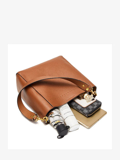 Genuine Leather Casual Shopper Shoulder Bag Commuter Large Bucket Handbag Simple High Quality Women Tote Underarm Bags