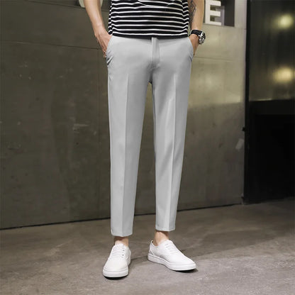 Spring Summer Men's Casual Pants Ankle Length Straight Classic Simplicity Solid Color Comfortable Male Business Pants