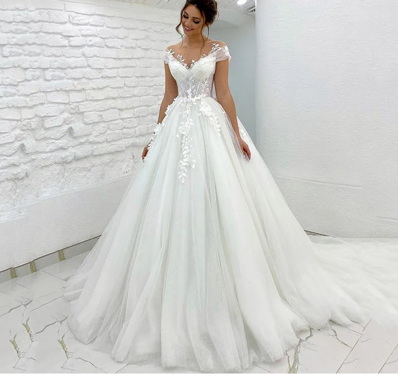 Princess Wedding Dress off The Shoulder 3D Lace Appliques Boho Bride Dresses Vestido De Novia Customized Ball Gowns 2022