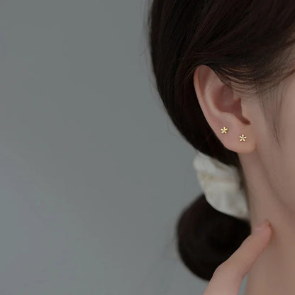 925 Sterling Silver Fashion Simple Golden Flower Beads Small Stud Earrings for Women Teen Piercing Jewelry Accessories