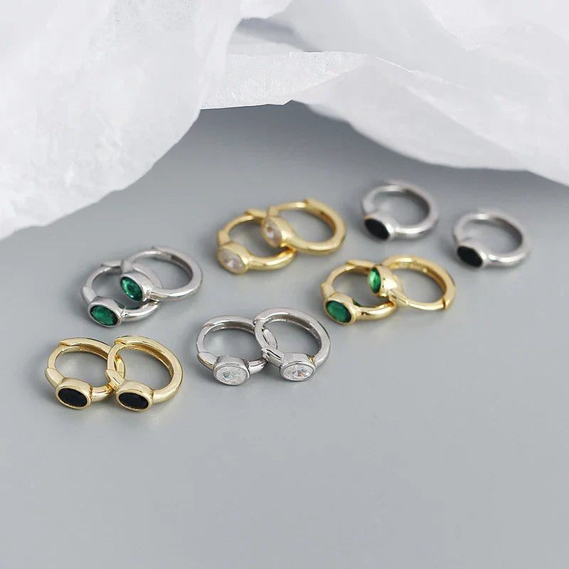 925 Sterling Silver Simple Oval Cut Zircon Hoop Earrings for Women Geometric European Piercing Huggie Jewelry Female Gift
