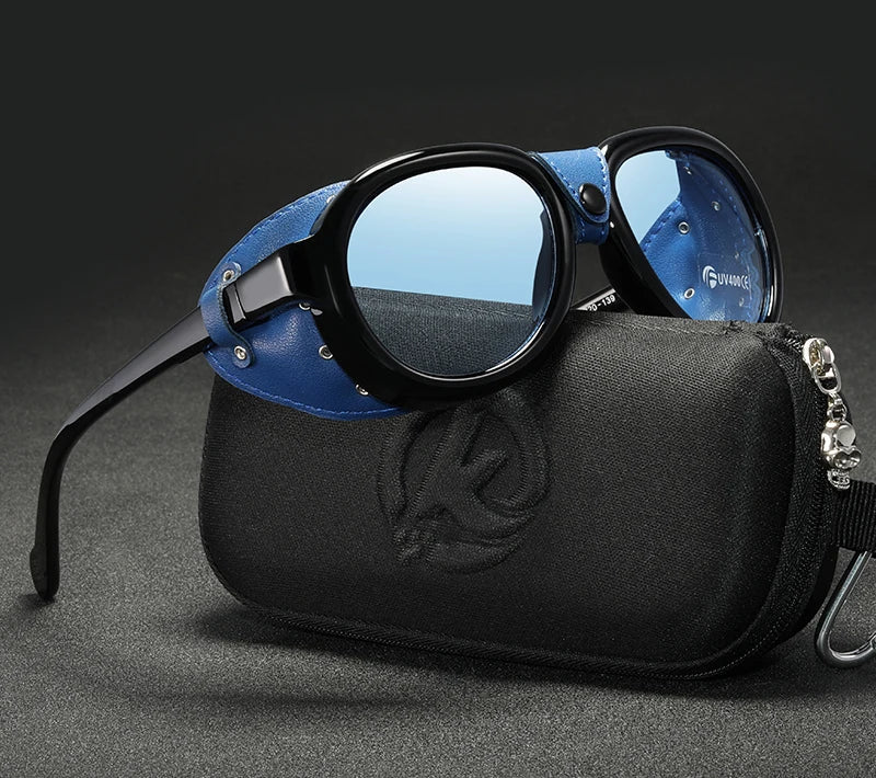 Luxury Steampunk Pilot Sunglasses Men and Women Soft Leather Shield Glasses UV400 Protection KD2095