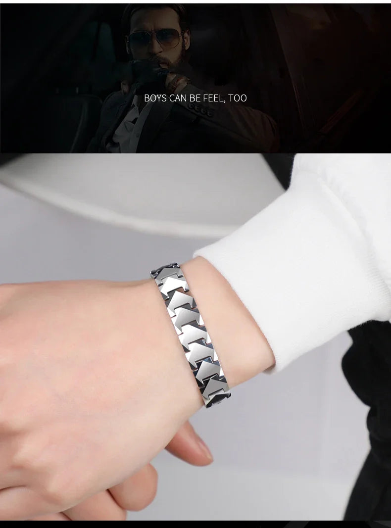 Tungsten Links Bracelets for Men Women Couples High Polished Inlay Health Magnetic Stones Three Color, Customized