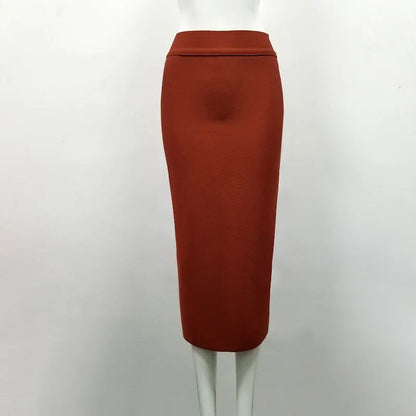 Women Candy Color Sexy Neon Green Brown Orange Yellow Knee Length Bandage Pencil Skirt 2020 Designer Skirt Faldas 78cm
